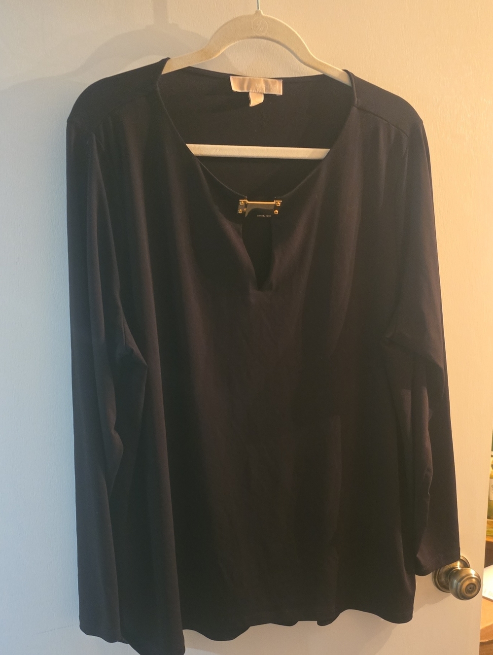 Michael Kors Navy Long-Sleeve Blouse with Gold Hardware